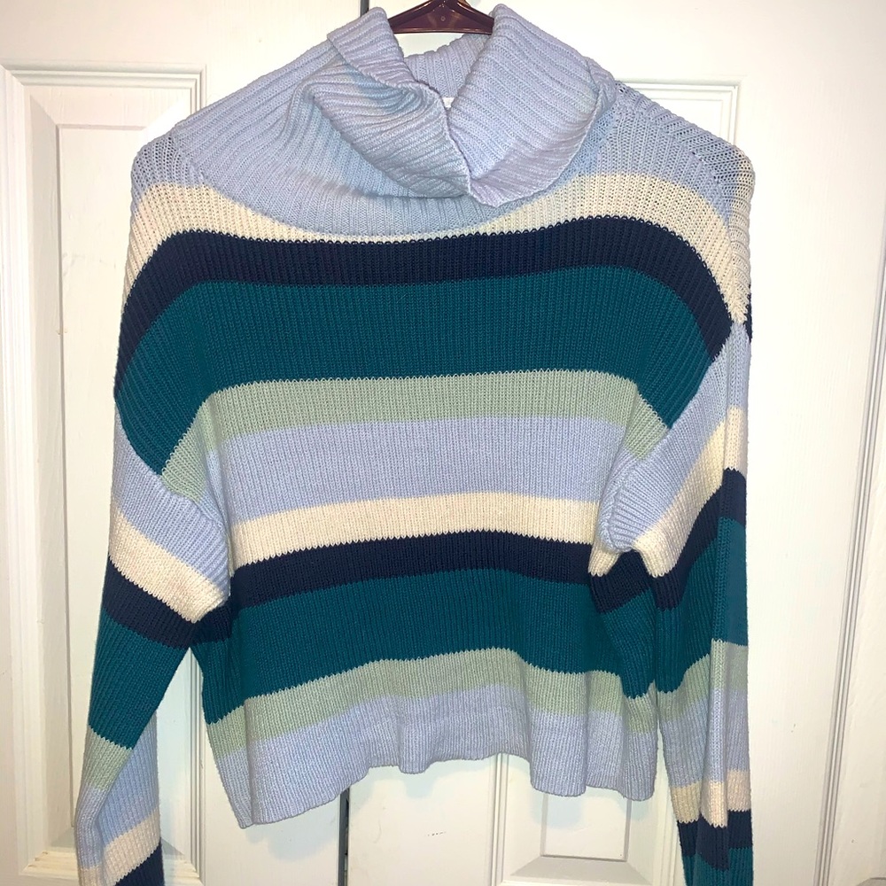 Blue and light green turtle neck sweater